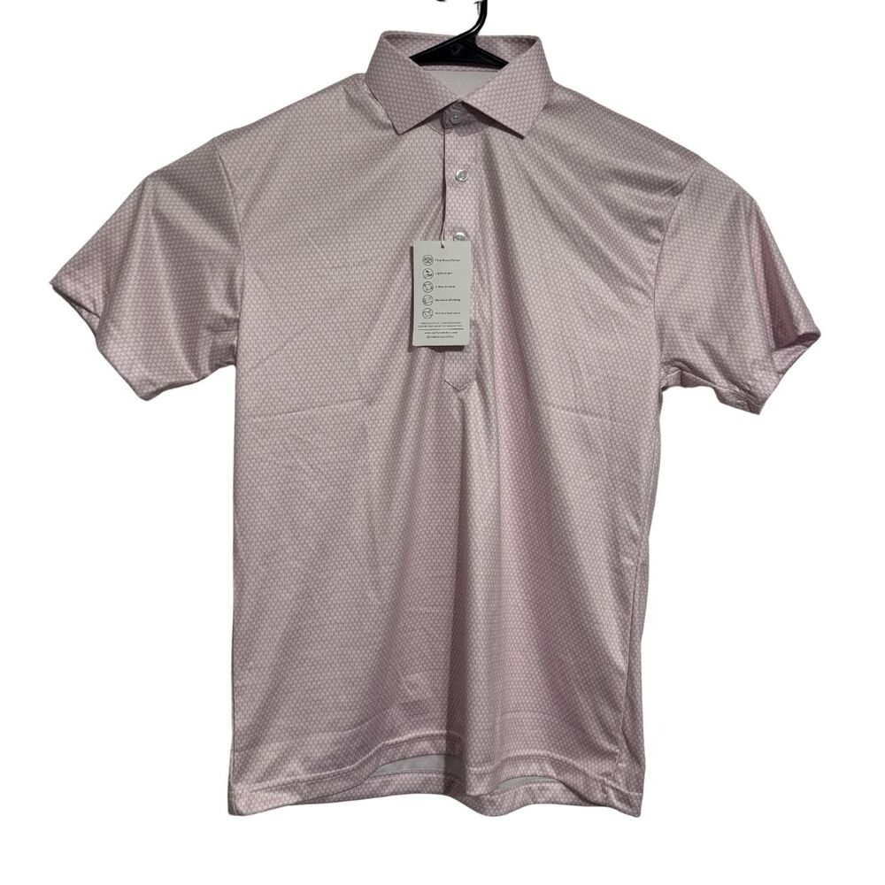 COLLARS & CO Mens Semi Spread Button Collar Polo Vantage Pink White NWT Small - Picture 2 of 8
